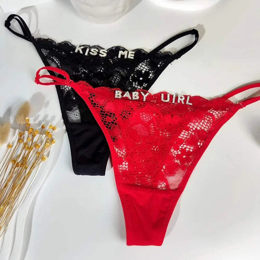 Sexy Custom Name String Thongs For Women Personalized Flower Design with Rhinestone Letters - Love Lingerie
