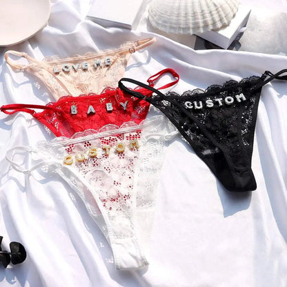 Sexy Custom Name String Thongs For Women Personalized Flower Design with Rhinestone Letters - Love Lingerie