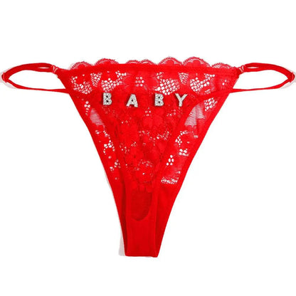 Sexy Custom Name String Thongs For Women Personalized Flower Design with Rhinestone Letters - Love Lingerie