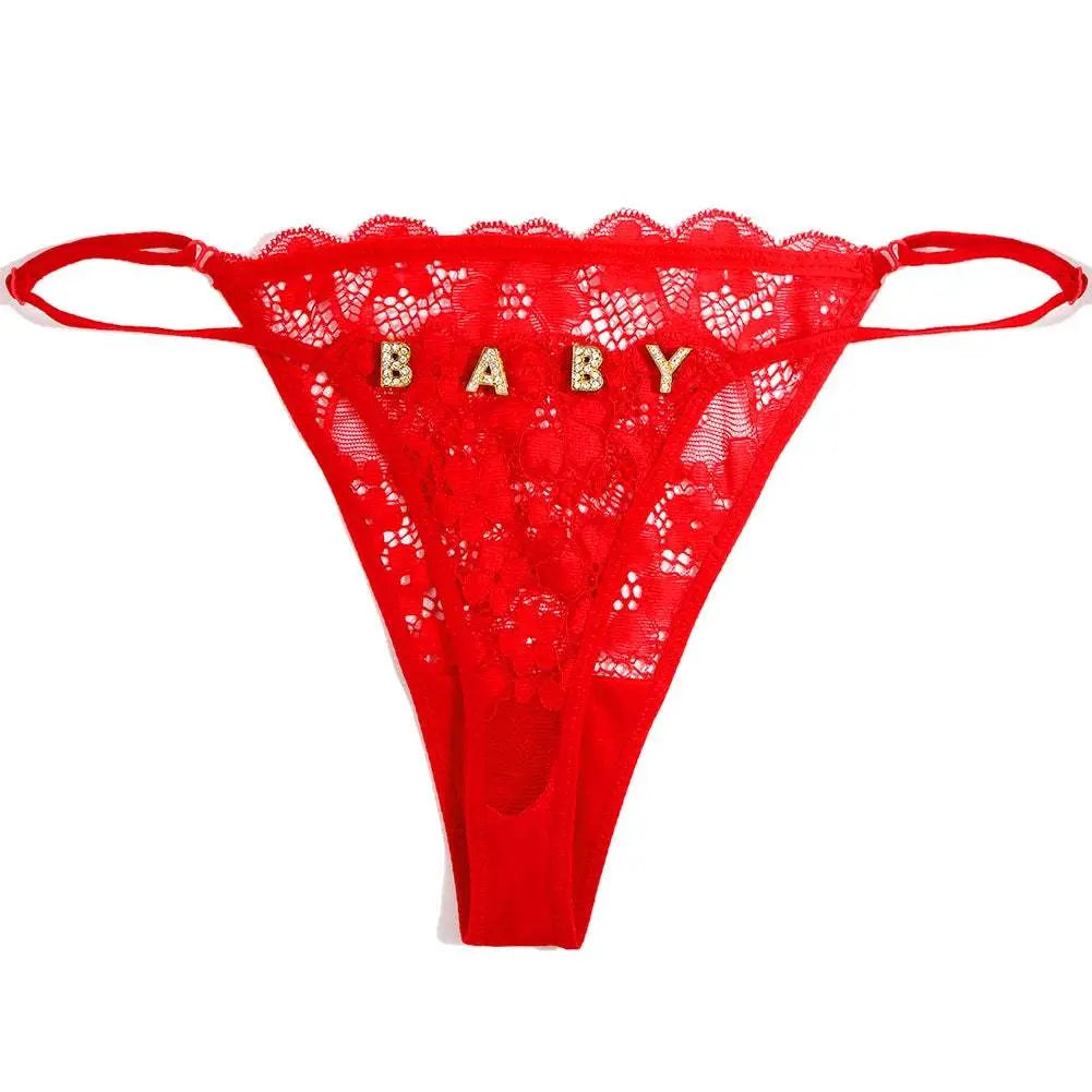 Sexy Custom Name String Thongs For Women Personalized Flower Design with Rhinestone Letters - Love Lingerie