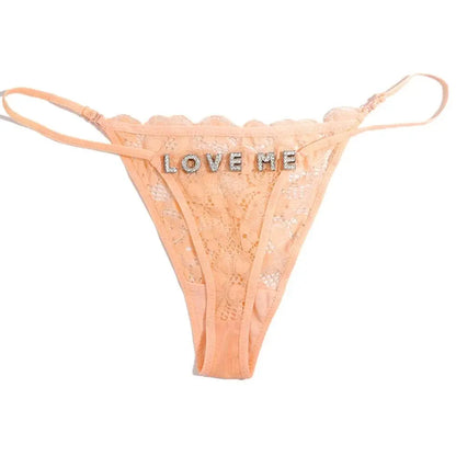 Sexy Custom Name String Thongs For Women Personalized Flower Design with Rhinestone Letters - Love Lingerie