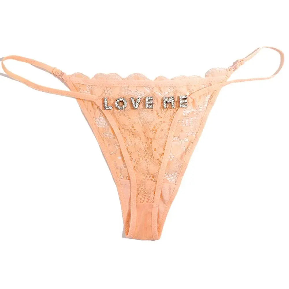 Sexy Custom Name String Thongs For Women Personalized Flower Design with Rhinestone Letters - Love Lingerie