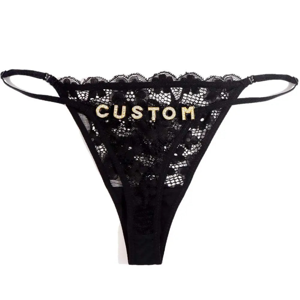 Sexy Custom Name String Thongs For Women Personalized Flower Design with Rhinestone Letters - Love Lingerie