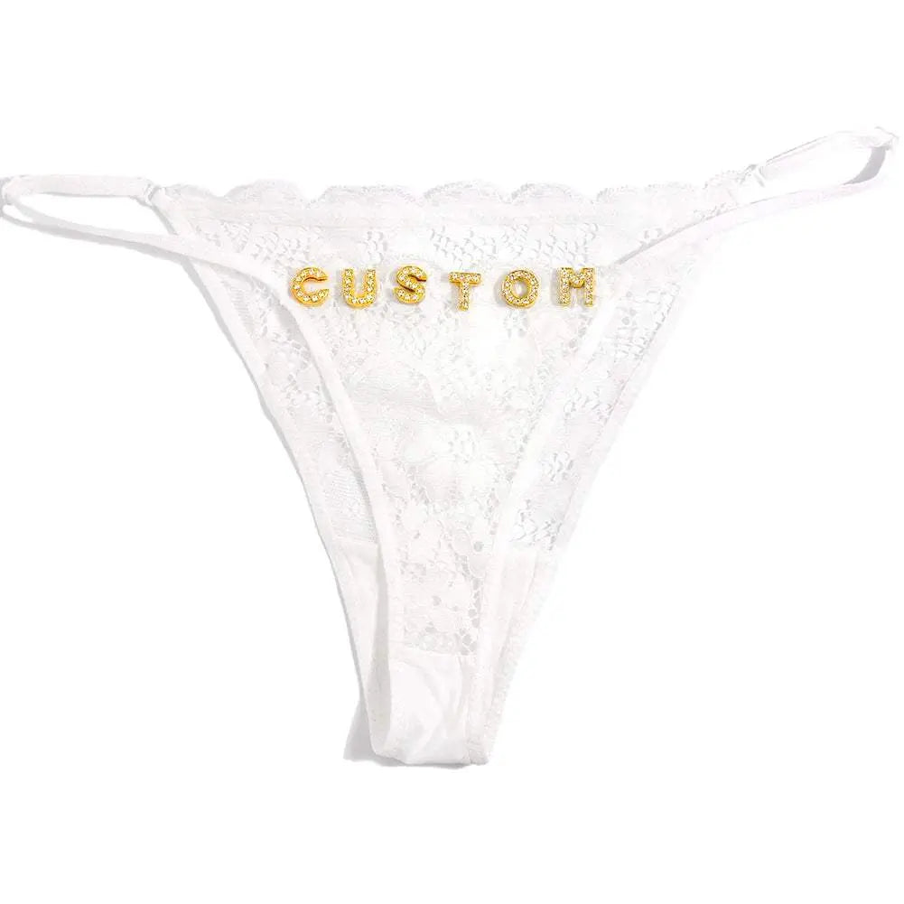 Sexy Custom Name String Thongs For Women Personalized Flower Design with Rhinestone Letters - Love Lingerie