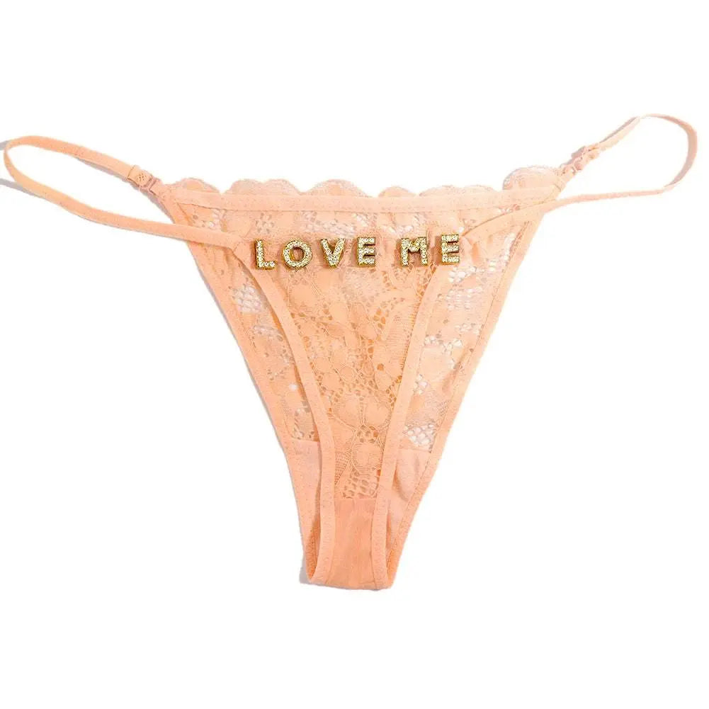 Sexy Custom Name String Thongs For Women Personalized Flower Design with Rhinestone Letters - Love Lingerie