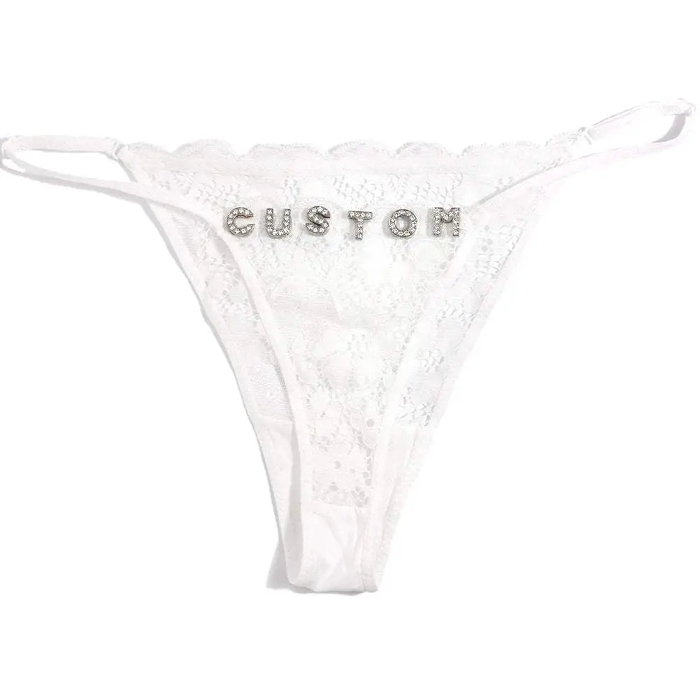 Sexy Custom Name String Thongs For Women Personalized Flower Design with Rhinestone Letters - Love Lingerie