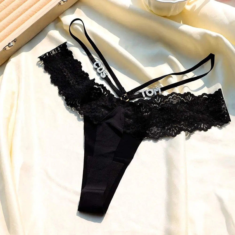 Sexy Lace Lingerie Custom Name Crystal letters G String Personalized Panties - Love Lingerie