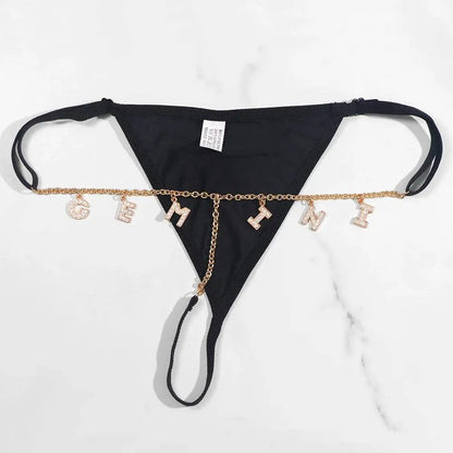 Sexy Lady Custom Thong Chain With Letters Personalized Bikini With Customized Name - Love Lingerie