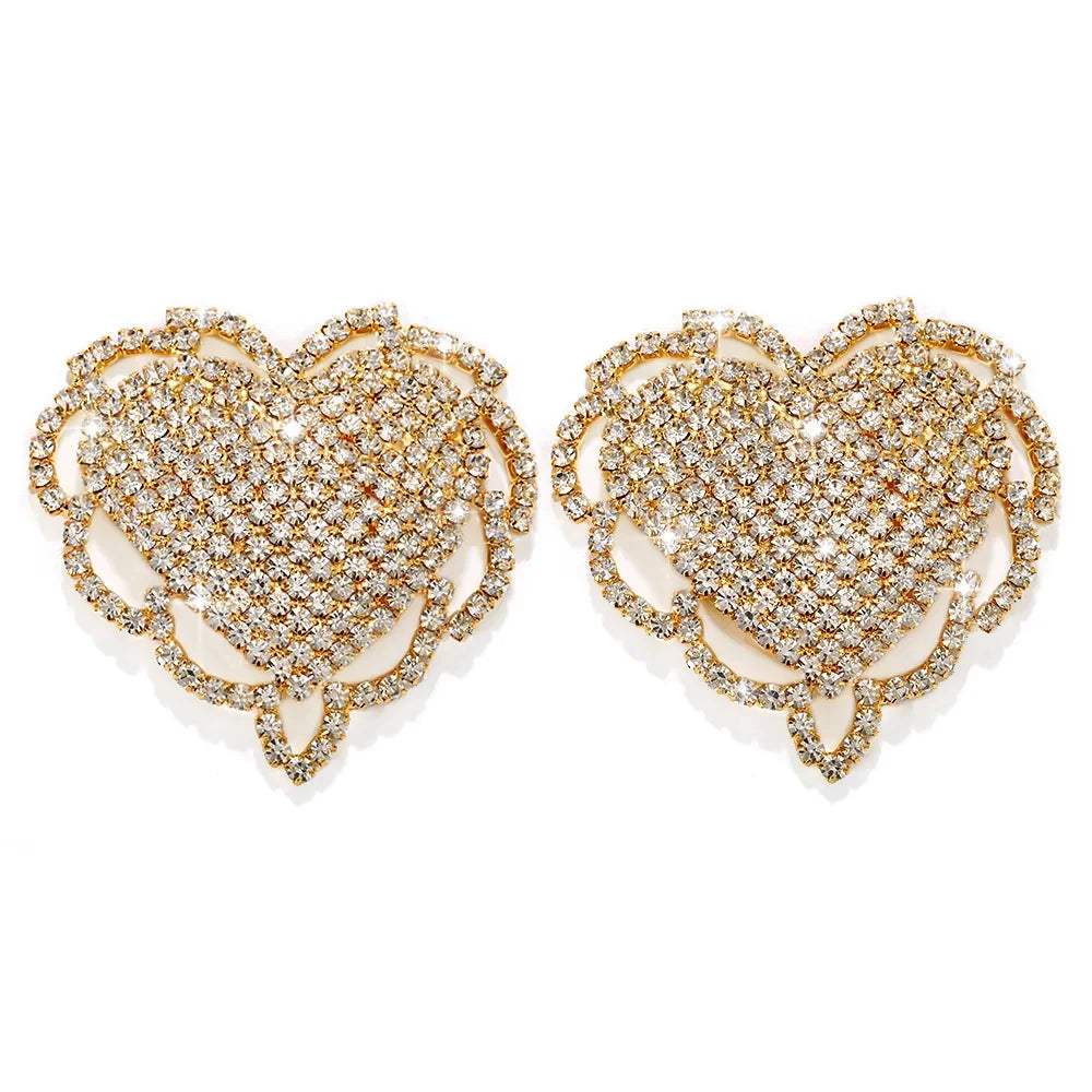 Women Rhinestone Heart Nipple Stickers Cover- Rhinestone Pasties - Love Lingerie