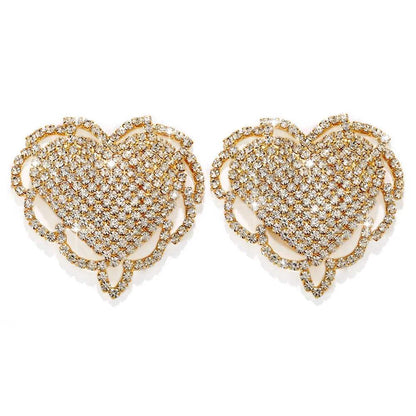 Women Rhinestone Heart Nipple Stickers Cover- Rhinestone Pasties - Love Lingerie