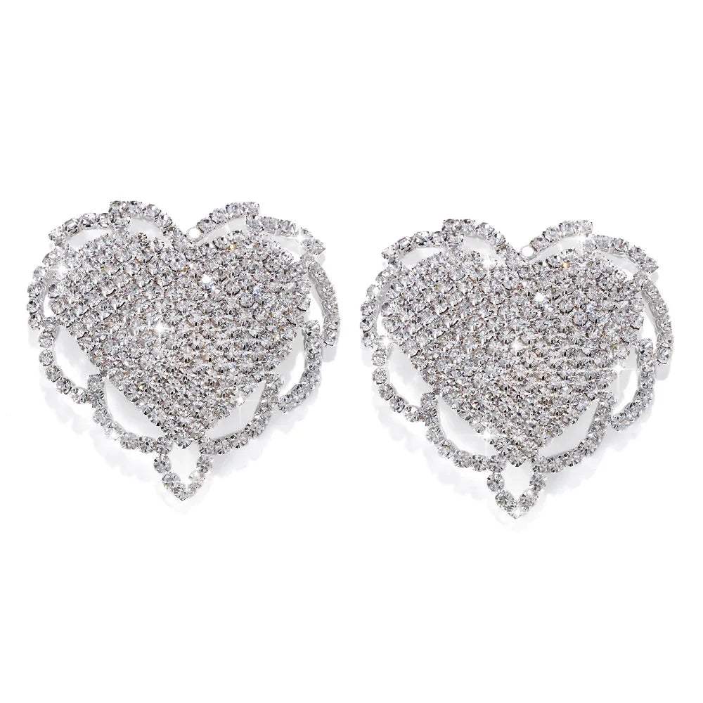 Women Rhinestone Heart Nipple Stickers Cover- Rhinestone Pasties - Love Lingerie
